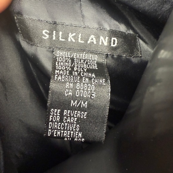 SILKLAND 100% Raw Silk Button Down Sunburst Buttons Womens Black Shirt Dress M - Picture 8 of 9